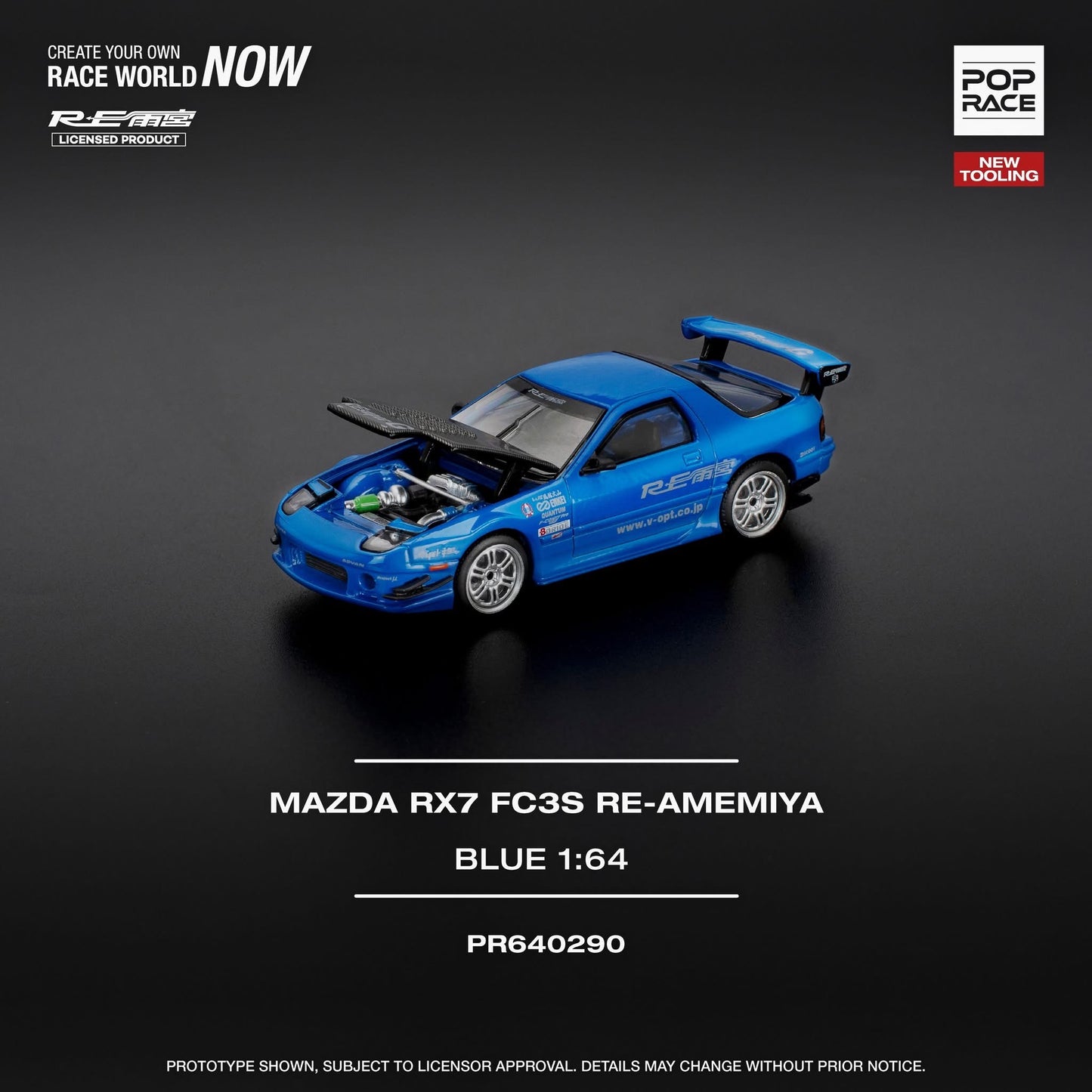 * PRE ORDER * POP RACE 1/64 MAZDA RX7 (FC3S) RE-AMEMIYA - RE-AMEMIYA BLUE (NEW TOOLING)  PR640290