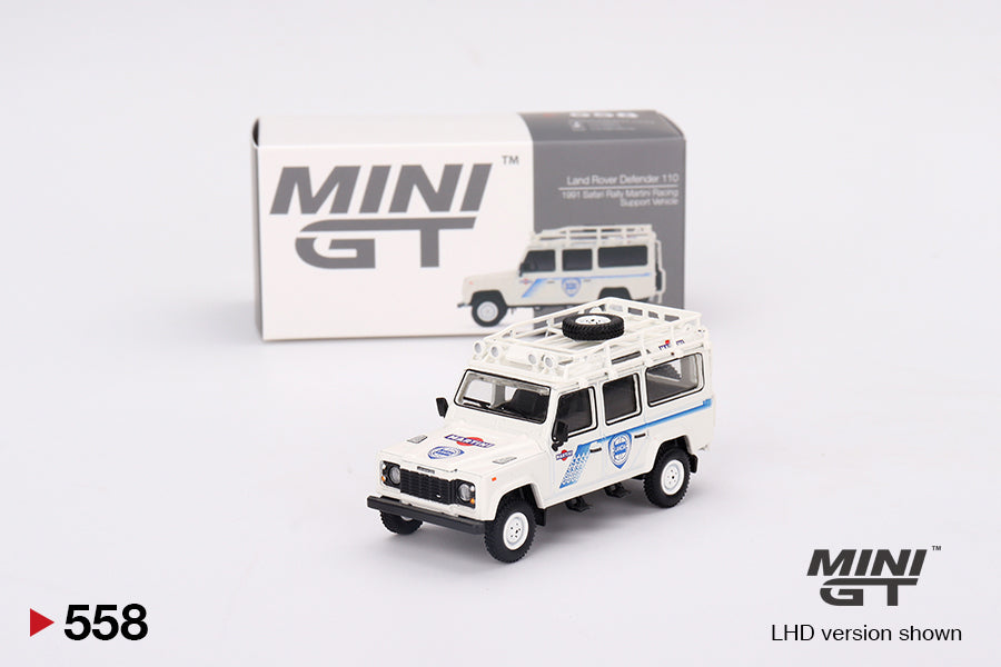MINI GT 1/64 #558 Land Rover Defender 110 1991 Safari Rally Martini Racing Support Vehicle