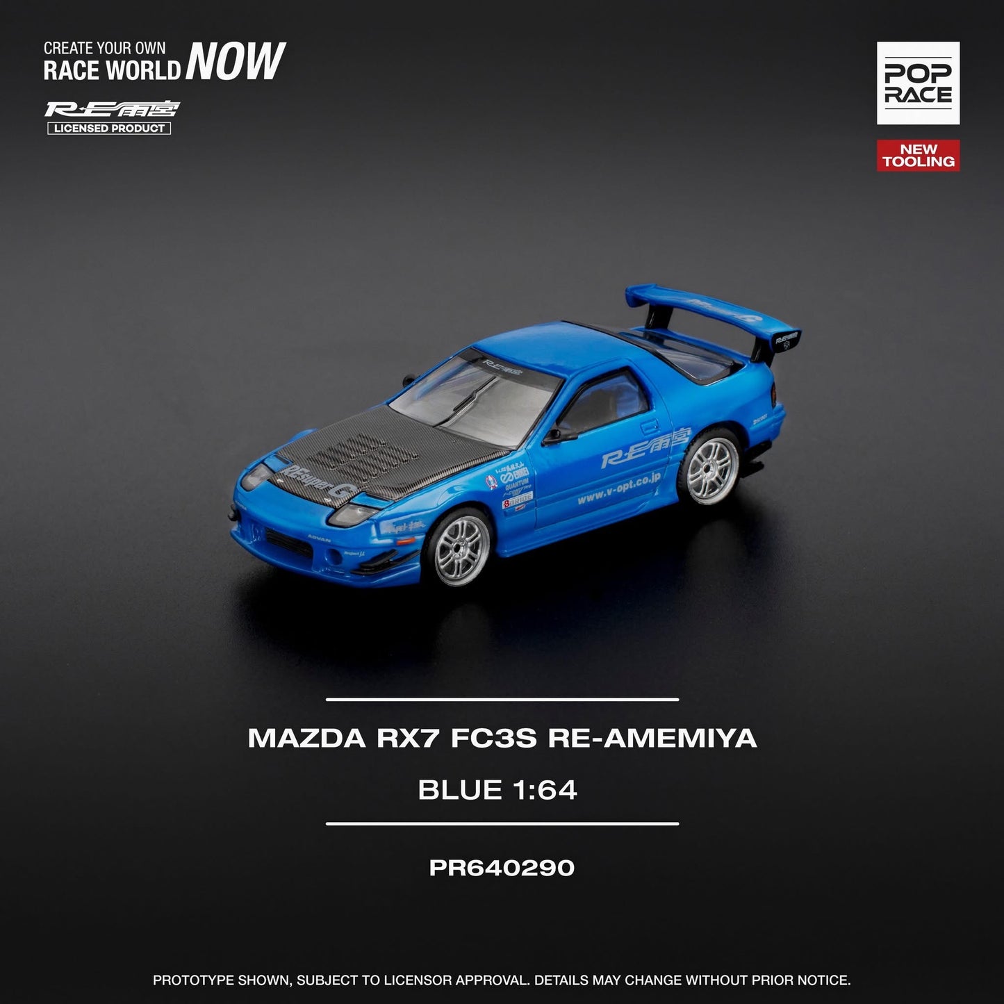 * PRE ORDER * POP RACE 1/64 MAZDA RX7 (FC3S) RE-AMEMIYA - RE-AMEMIYA BLUE (NEW TOOLING)  PR640290