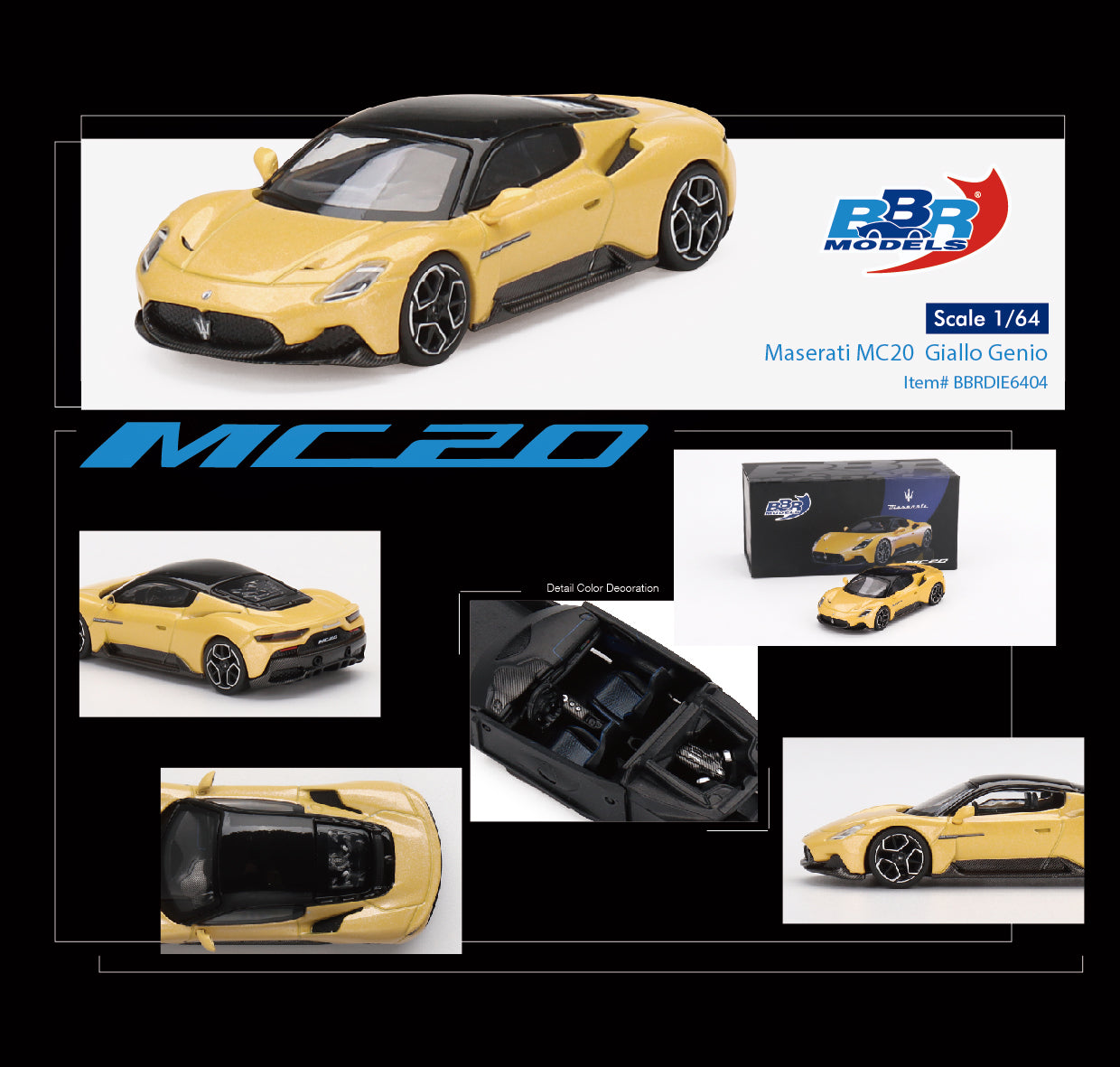 BBR 1/64 Maserati MC20 Giallo Genio