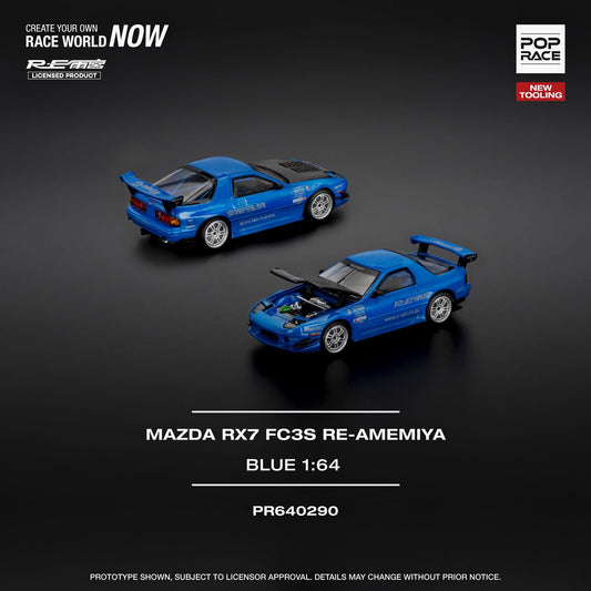 * PRE ORDER * POP RACE 1/64 MAZDA RX7 (FC3S) RE-AMEMIYA - RE-AMEMIYA BLUE (NEW TOOLING)  PR640290