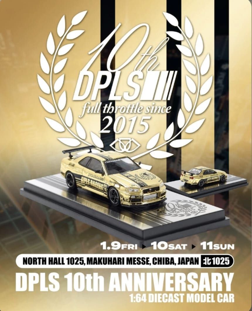 TAS26 DPLS X UNDEFEATED INNO64 NISSAN 10TH ANNIVERSARY CHROME GOLD GTR R34