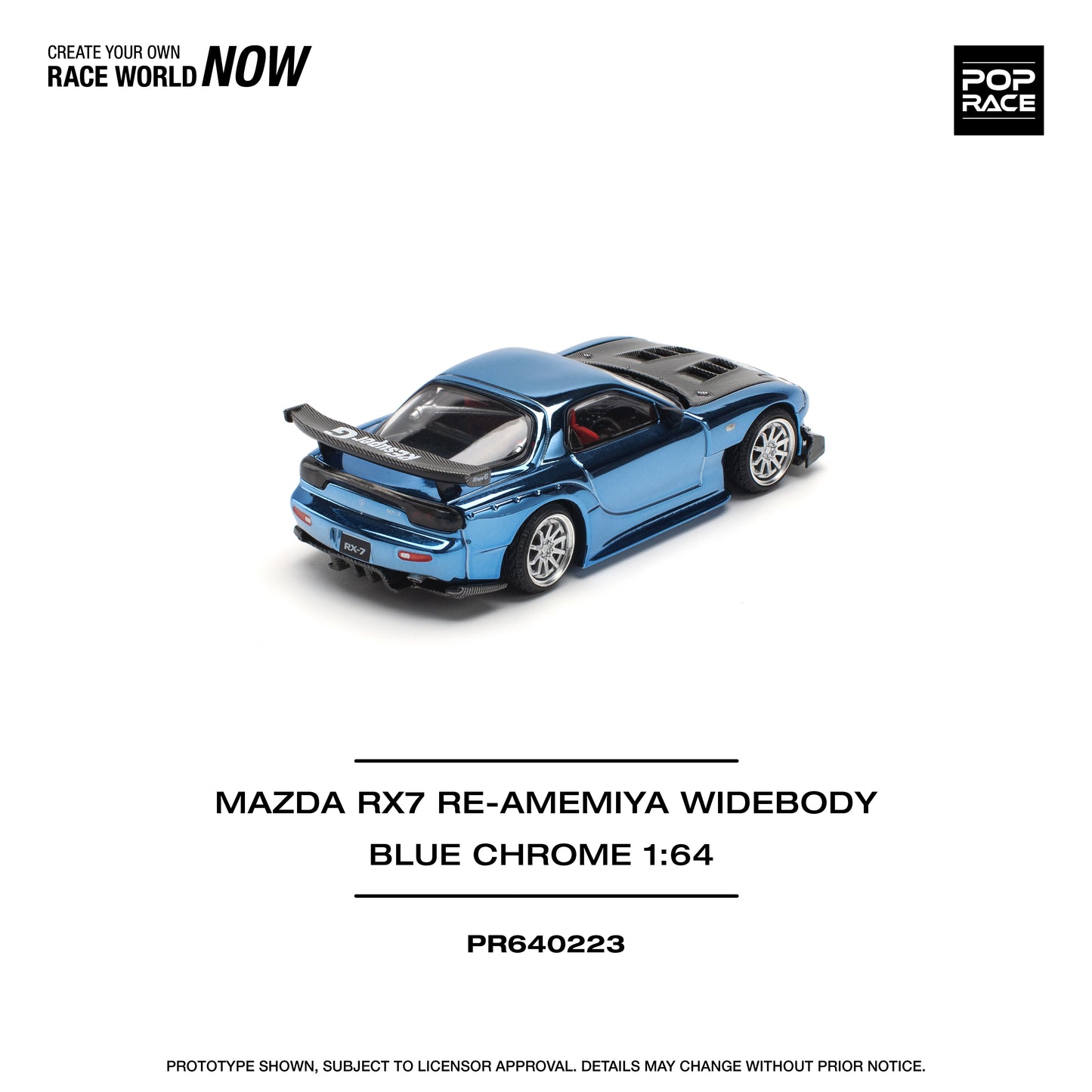 * PRE ORDER * POPRACE 1/64 MAZDA RX7 RE-AMEMIYA WIDEBODY - BLUE CHROME PR640223