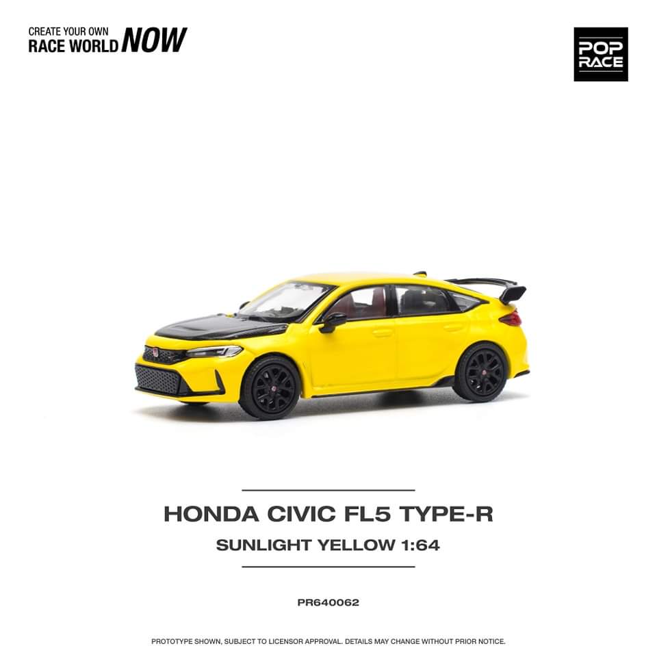 POP RACE 1/64 HONDA CIVIC FL5 TYPE-R SUNLIGHT YELLOW PR640062