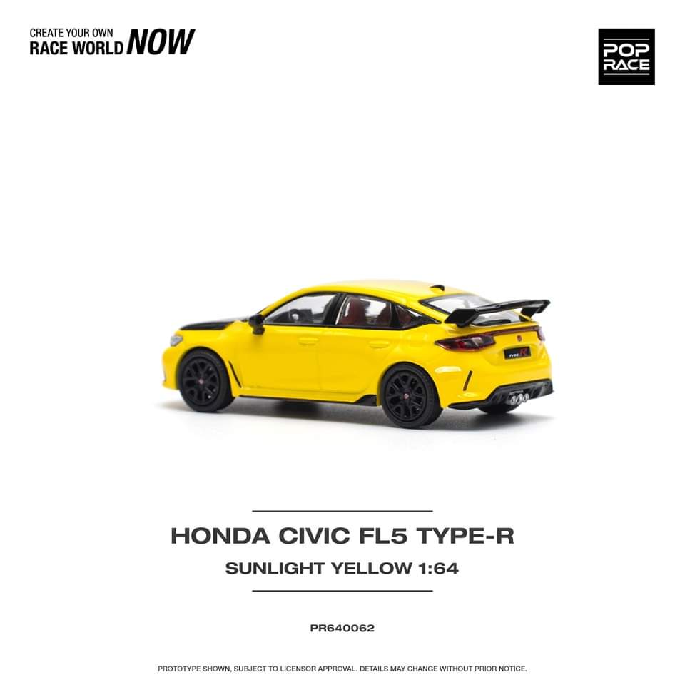 POP RACE 1/64 HONDA CIVIC FL5 TYPE-R SUNLIGHT YELLOW PR640062