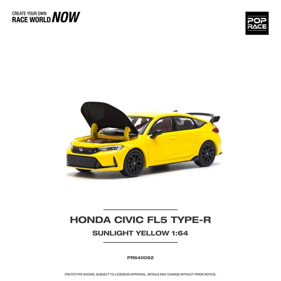 POP RACE 1/64 HONDA CIVIC FL5 TYPE-R SUNLIGHT YELLOW PR640062