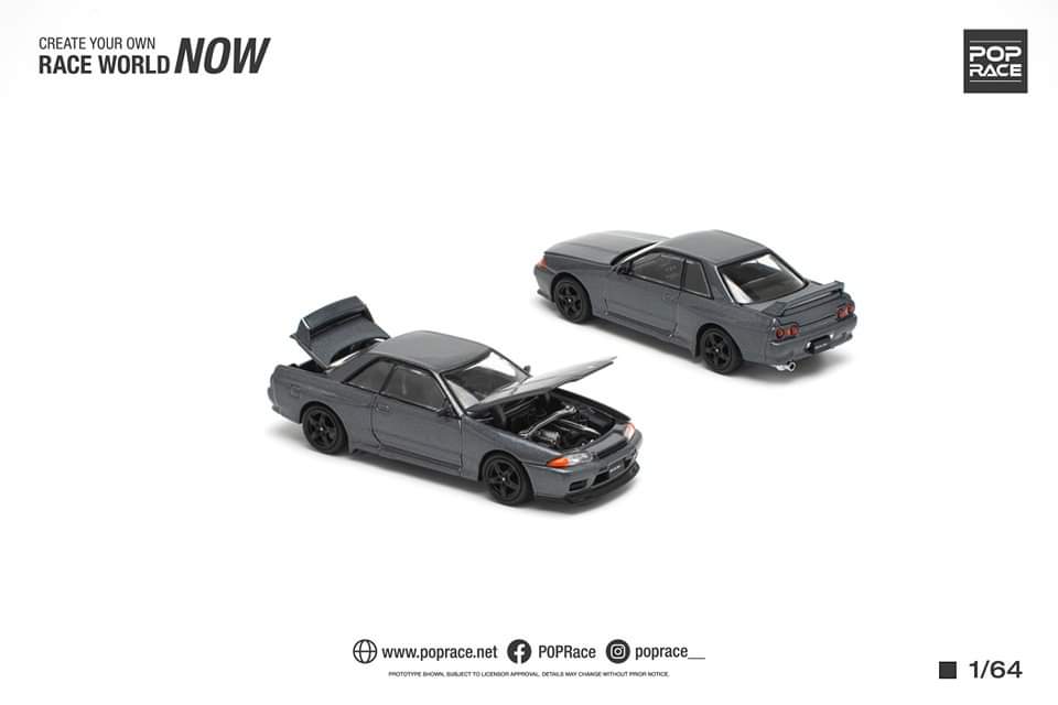 POP RACE 1/64 NISSAN SKYLINE GT-R (R32)GUN GREY METALLIC PR640101