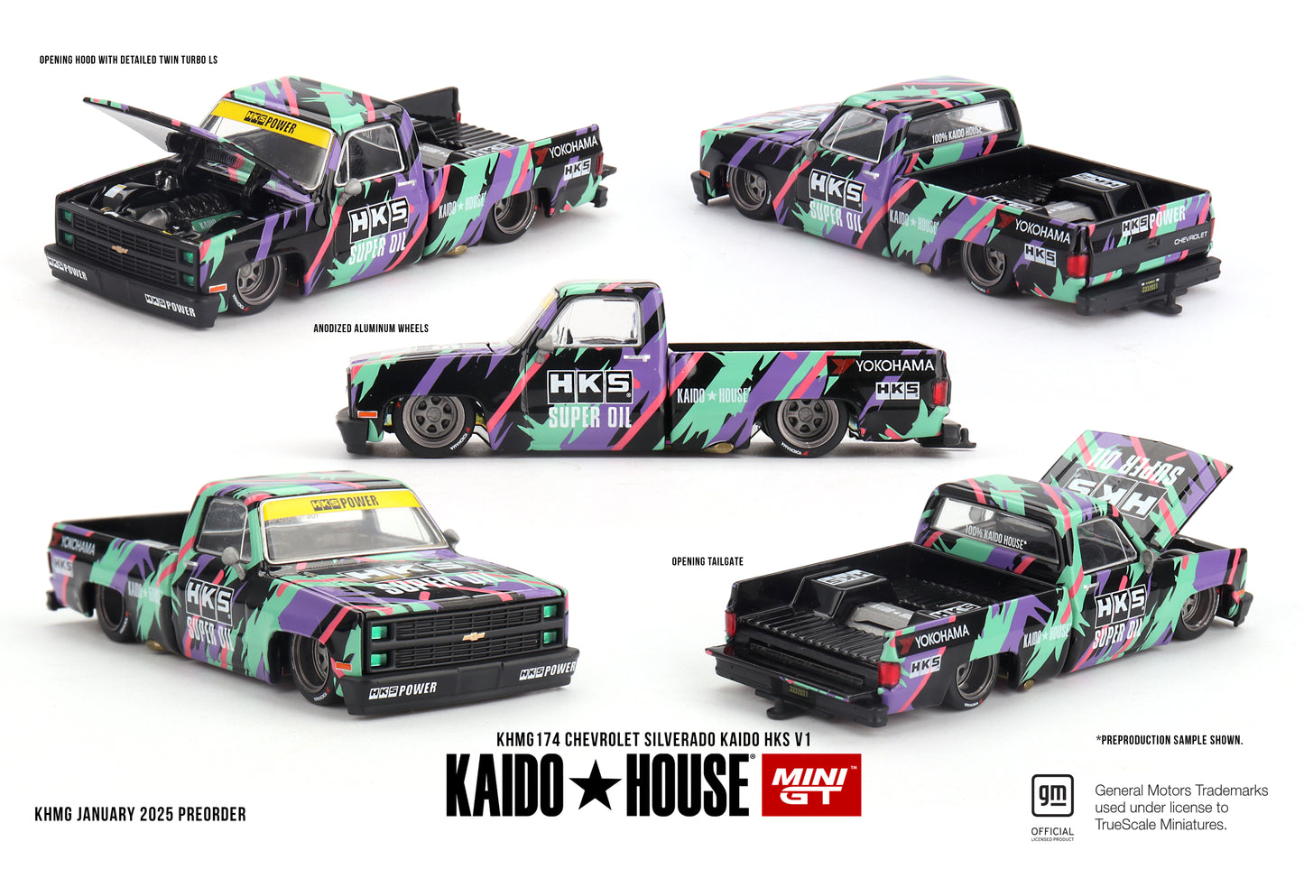 * PRE ORDER * MINI GT X KAIDO HOUSE Chevrolet Silverado KAIDO HKS V1 KHMG174