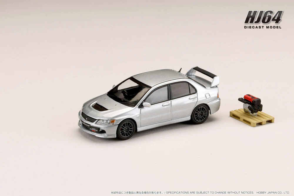 Hobby Japan 1/64 Mitsubishi Lancer GSR EVO 9 MR in Cool Silver Metallic with Engine Display