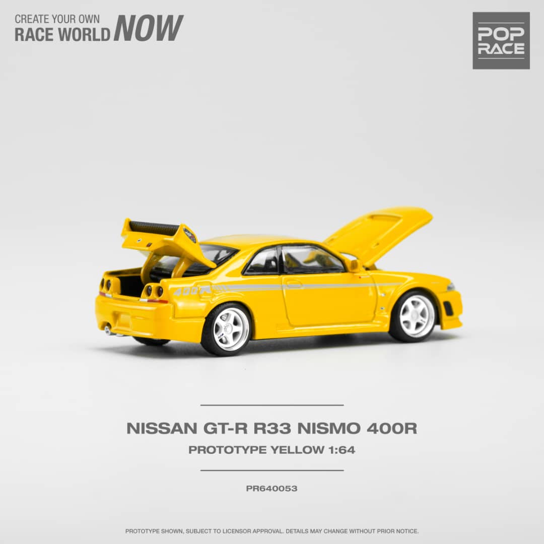 * PRE ORDER * POP RACE 1/64 Nissan Skyline R33 GT-R Nismo 400R Yellow