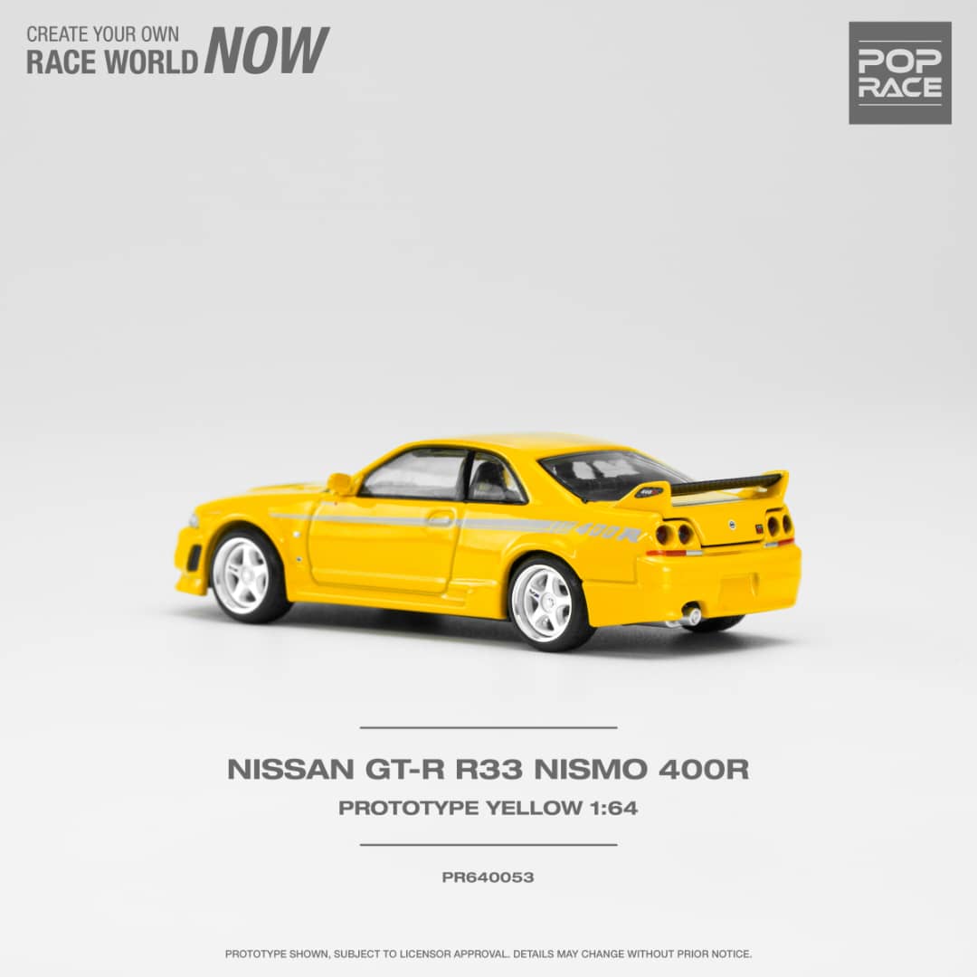 * PRE ORDER * POP RACE 1/64 Nissan Skyline R33 GT-R Nismo 400R Yellow
