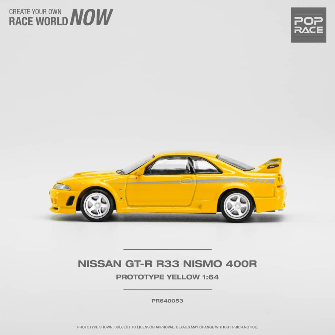 * PRE ORDER * POP RACE 1/64 Nissan Skyline R33 GT-R Nismo 400R Yellow