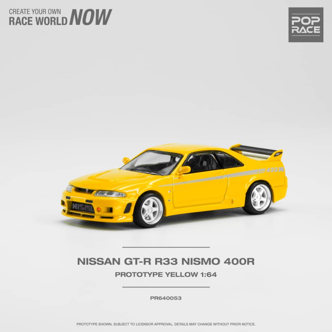 * PRE ORDER * POP RACE 1/64 Nissan Skyline R33 GT-R Nismo 400R Yellow