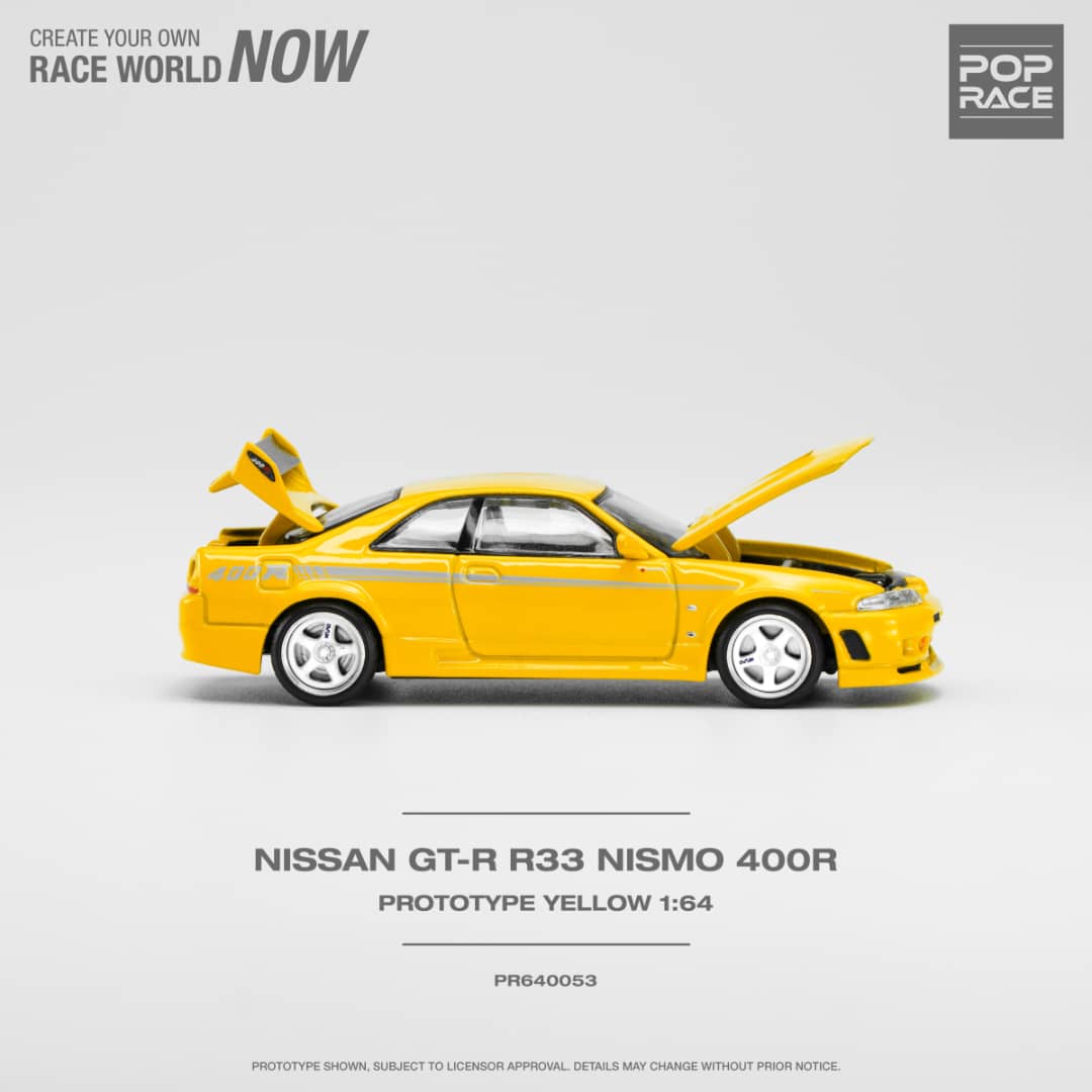 * PRE ORDER * POP RACE 1/64 Nissan Skyline R33 GT-R Nismo 400R Yellow