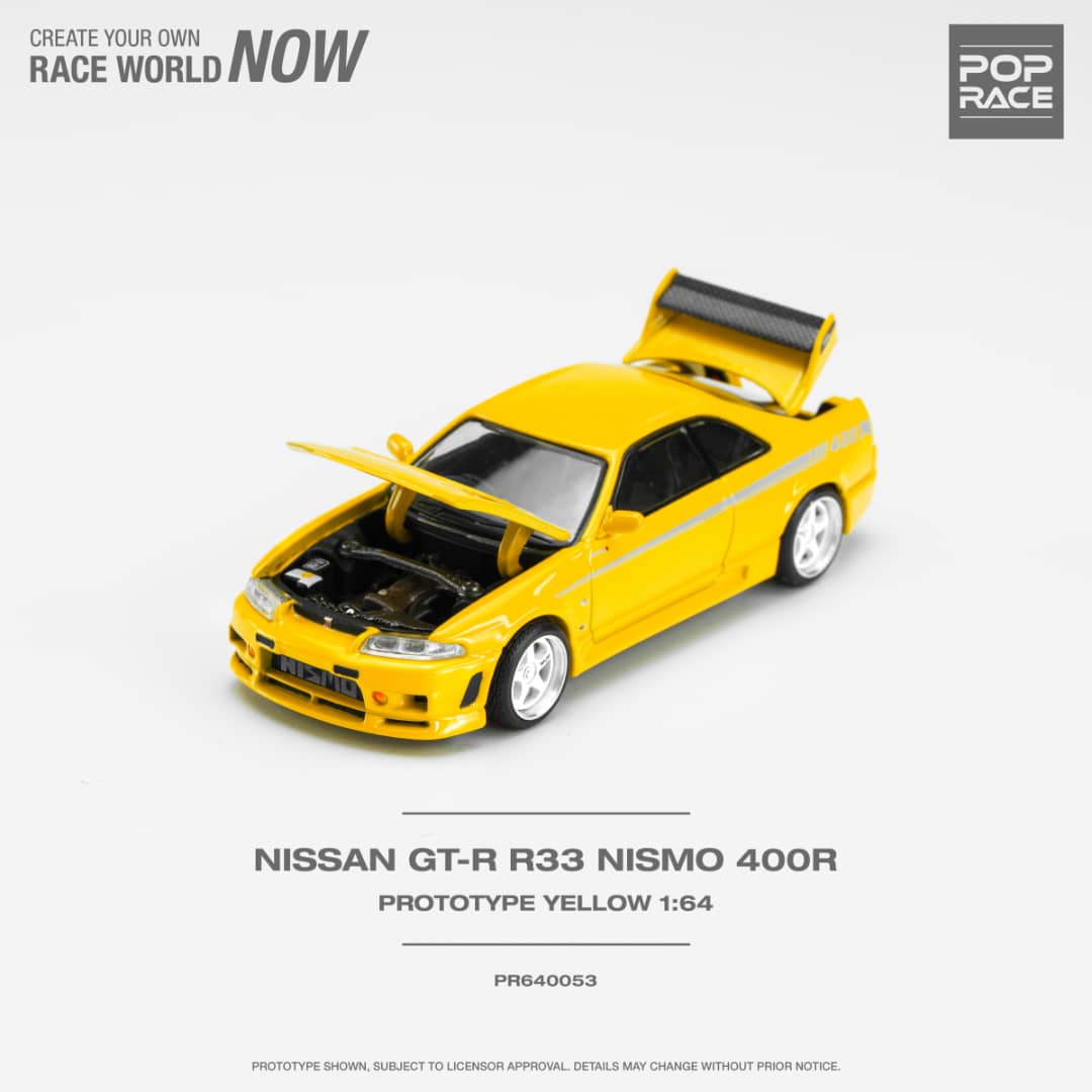 * PRE ORDER * POP RACE 1/64 Nissan Skyline R33 GT-R Nismo 400R Yellow