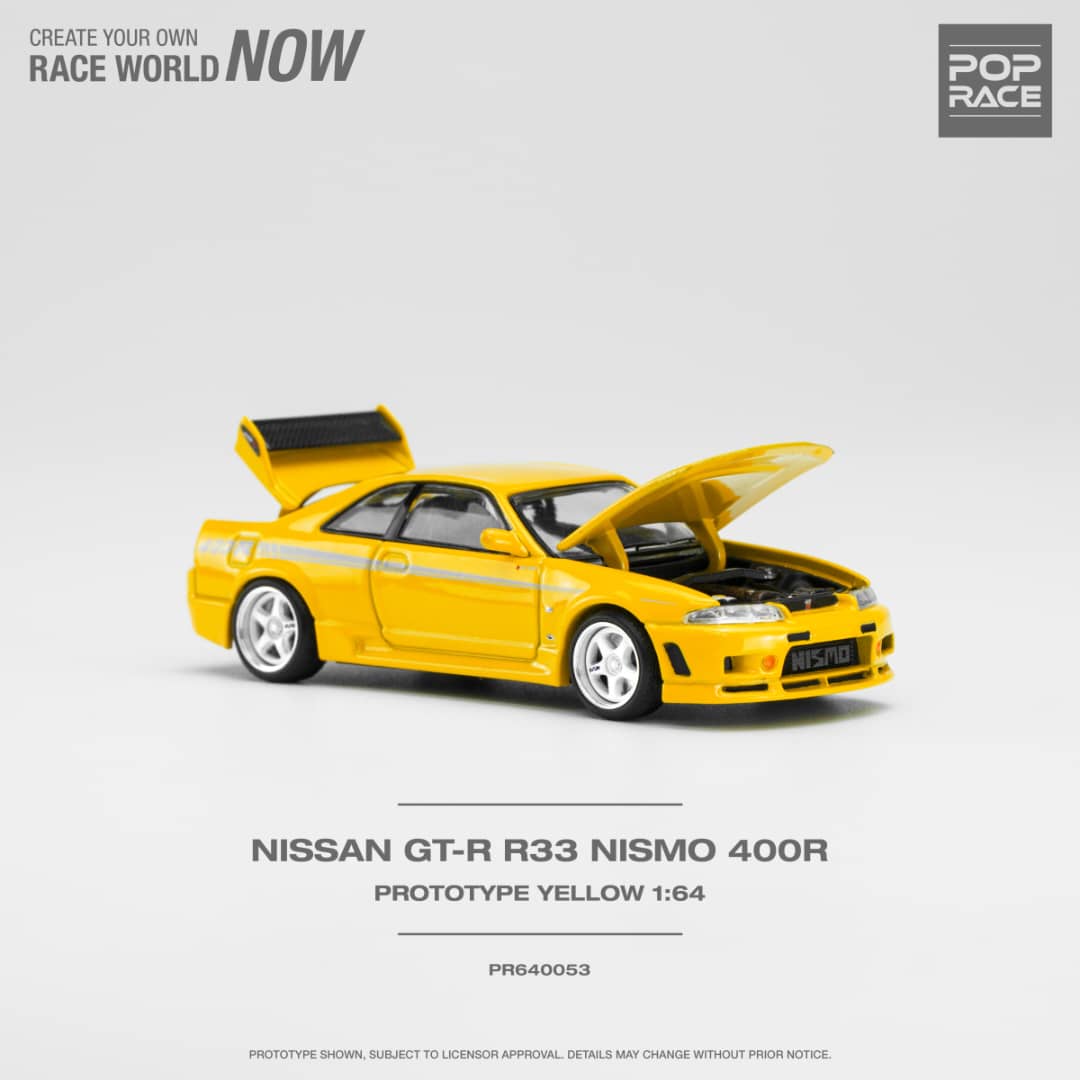 * PRE ORDER * POP RACE 1/64 Nissan Skyline R33 GT-R Nismo 400R Yellow