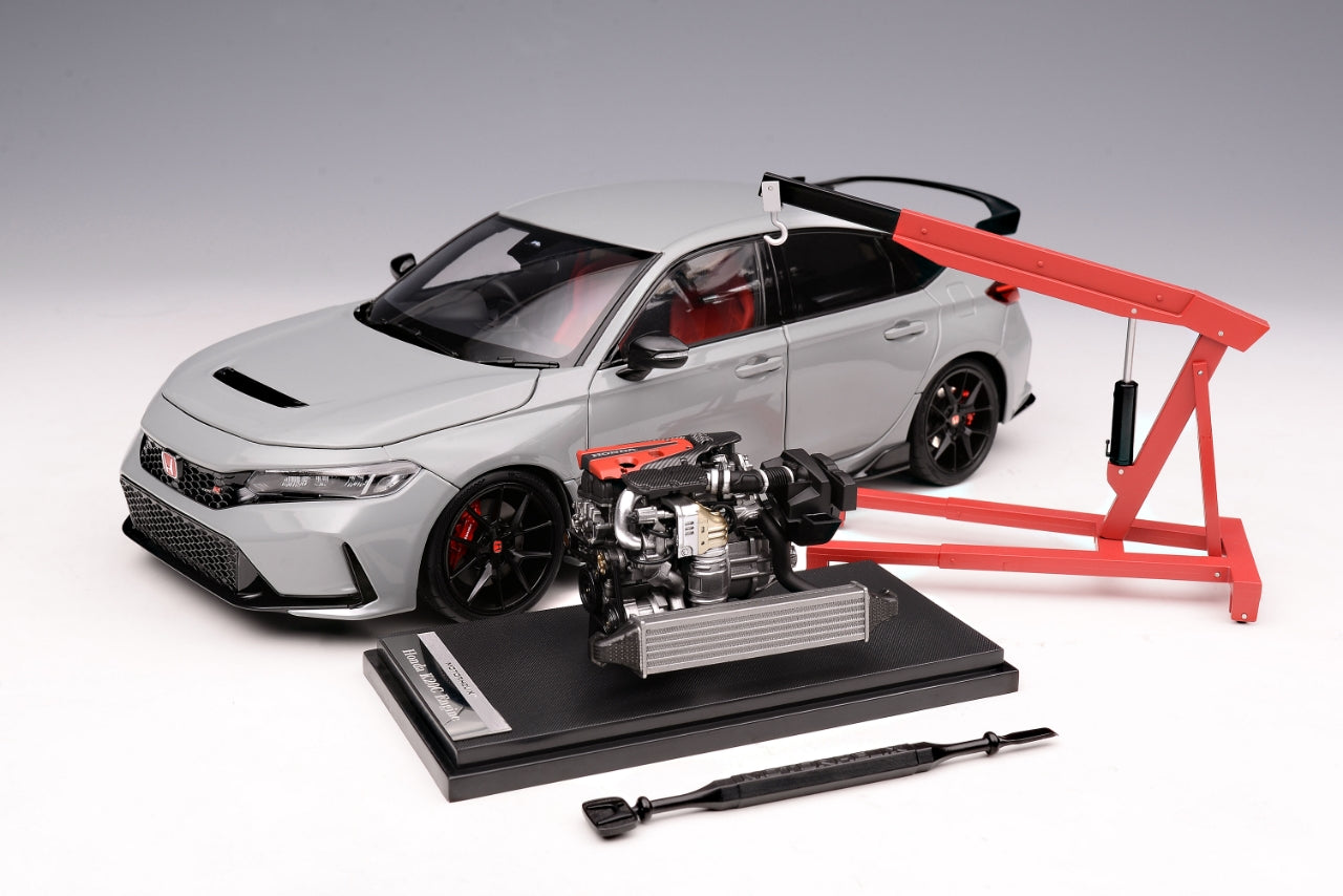 MOTORHELIX 1/18 Honda Civic Type R(FL5)Sonic Pearl Grey Diecast Model M85305 With Engine & Hoist