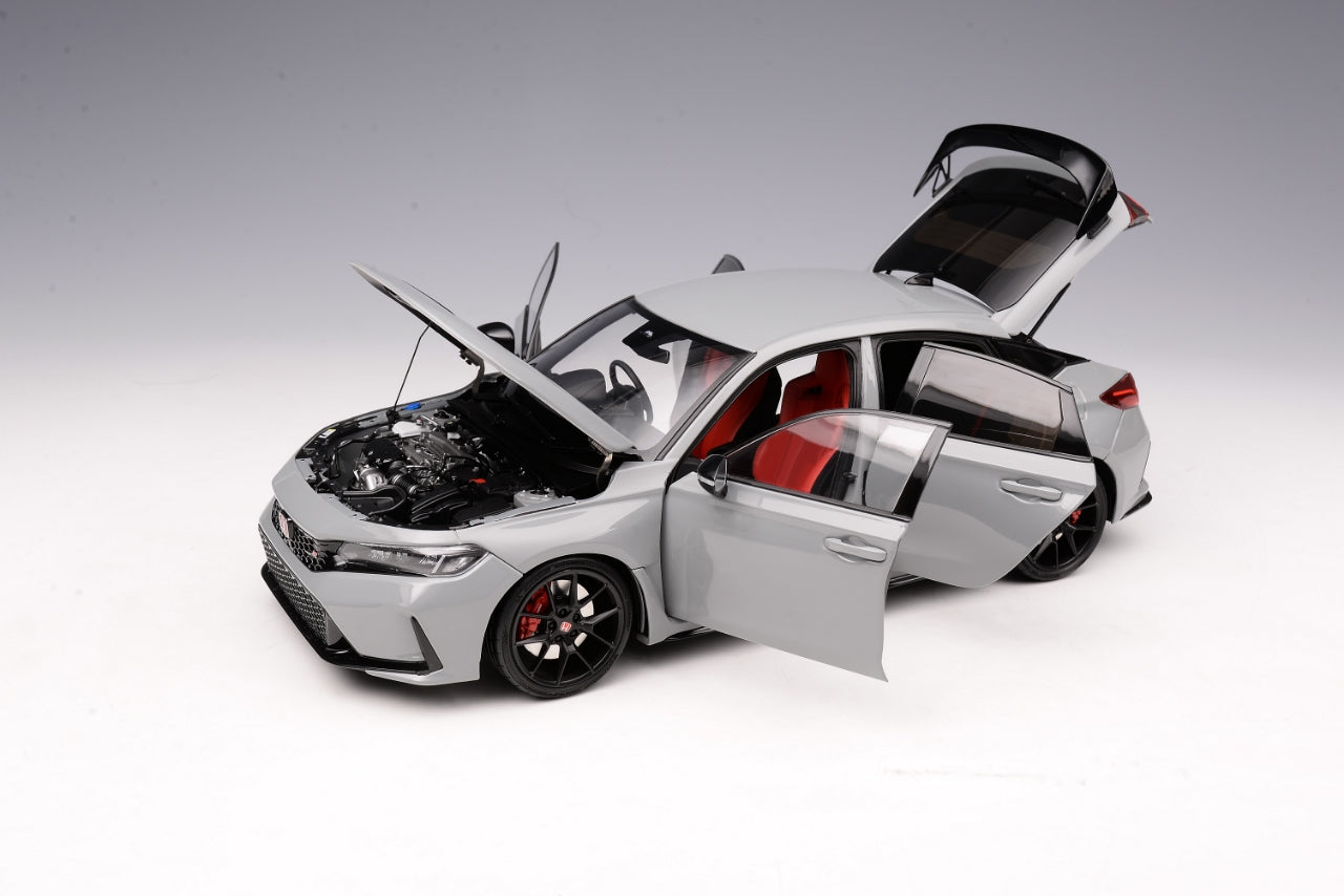 MOTORHELIX 1/18 Honda Civic Type R(FL5)Sonic Pearl Grey Diecast Model M85305 With Engine & Hoist