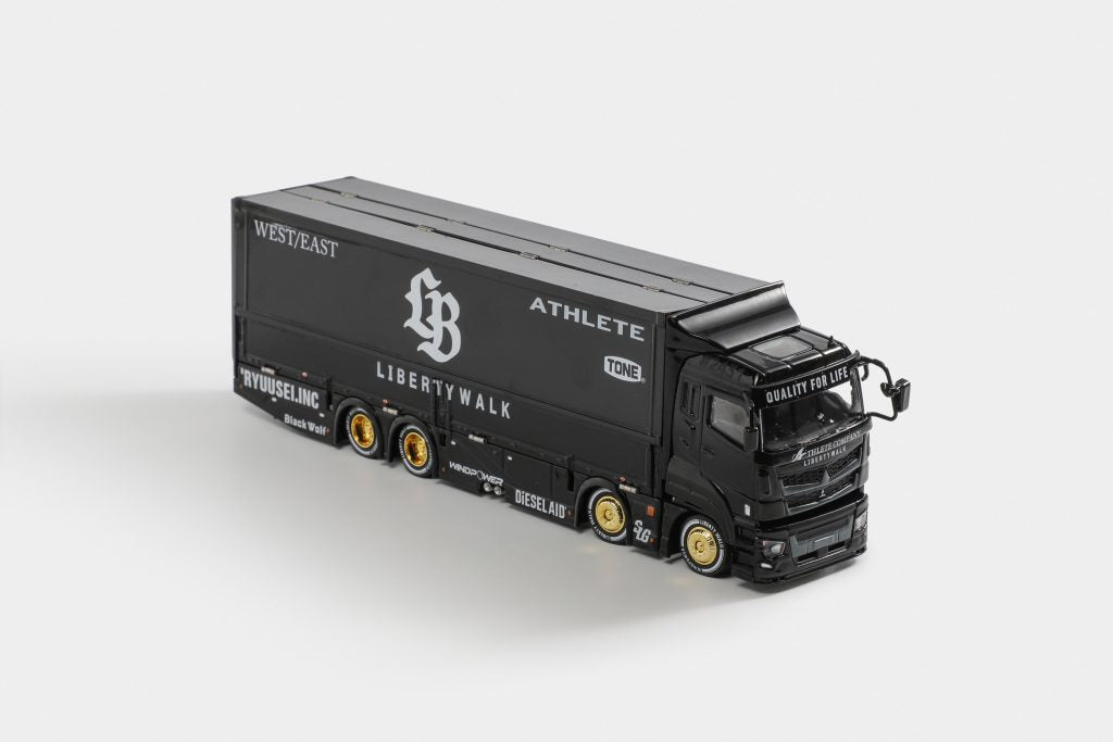 GCD 1/64 Liberty Walk LB-Trucks Mitsubishi Fuso Super Great Transporter Athlete - Black KS-073-302