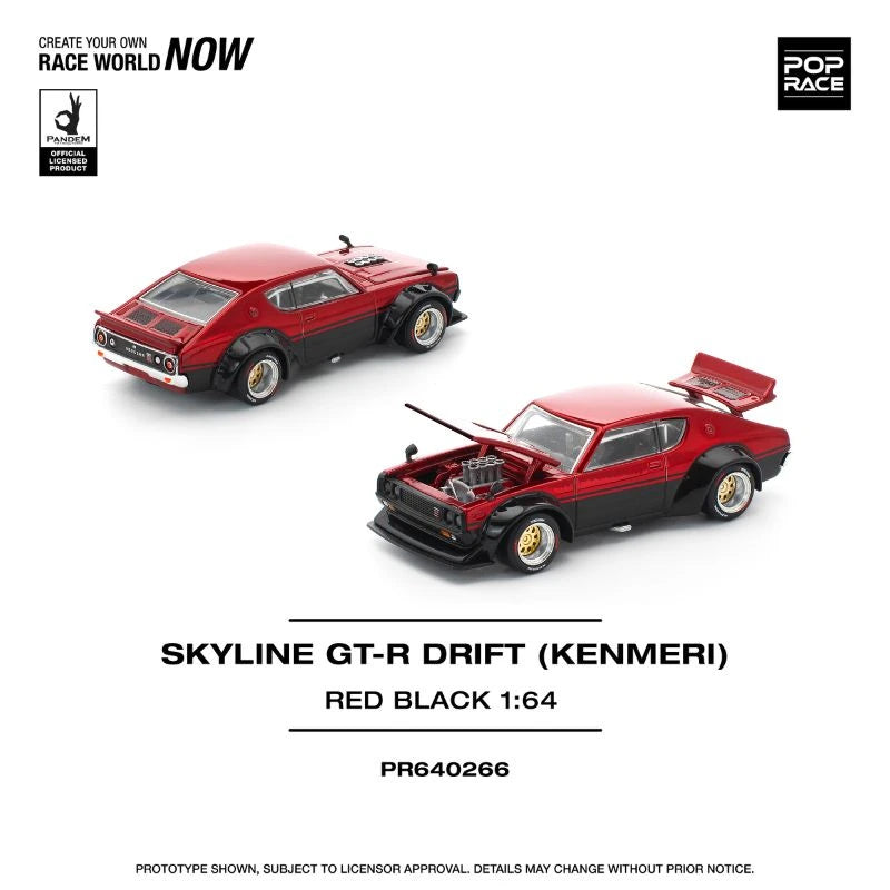 POP RACE 1/64 SKYLINE KPGC110 KENMERI RED/BLACK PR640266