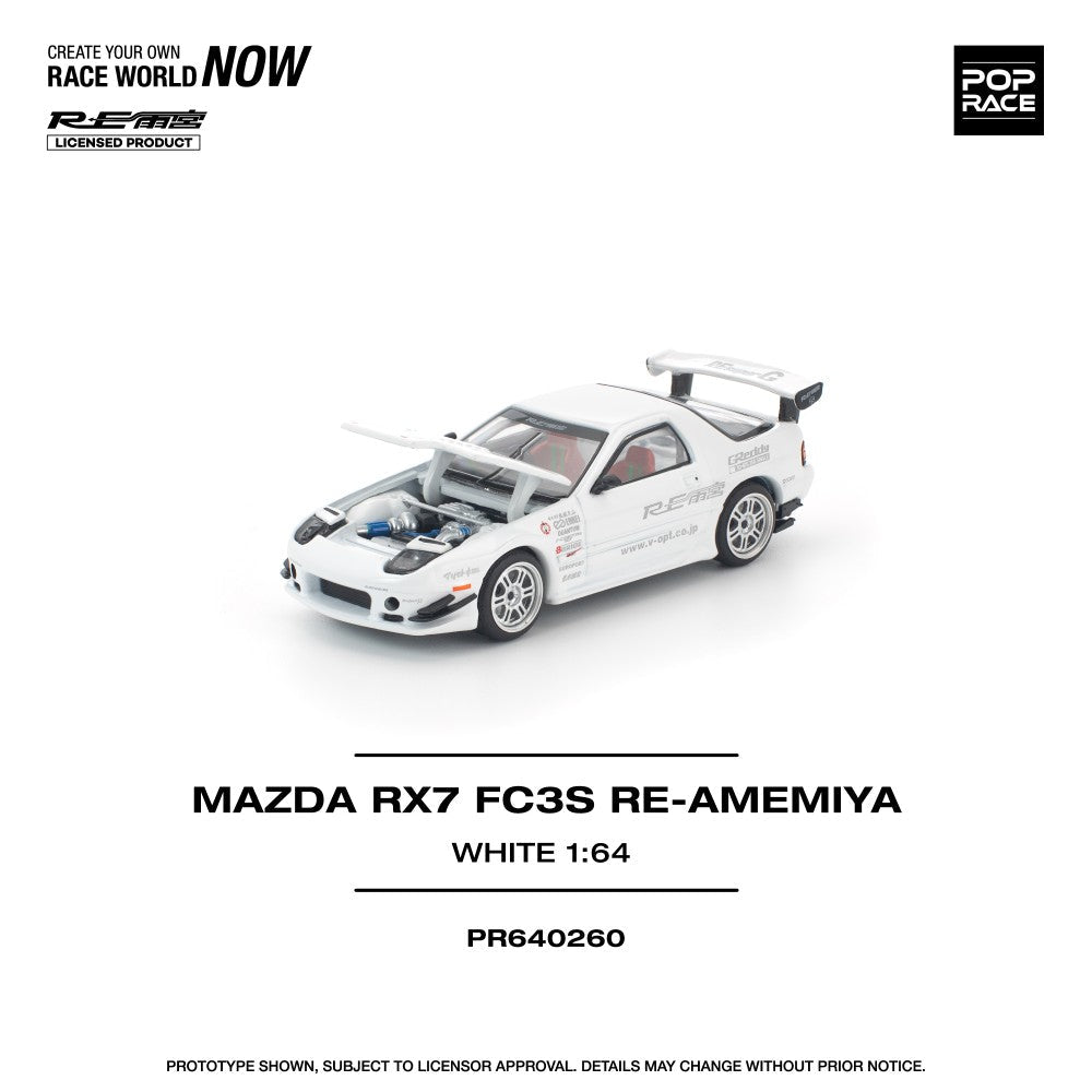 POP RACE 1/64 MAZDA RX7 FC3S RE-AMEMIYA WHITE - PR640260