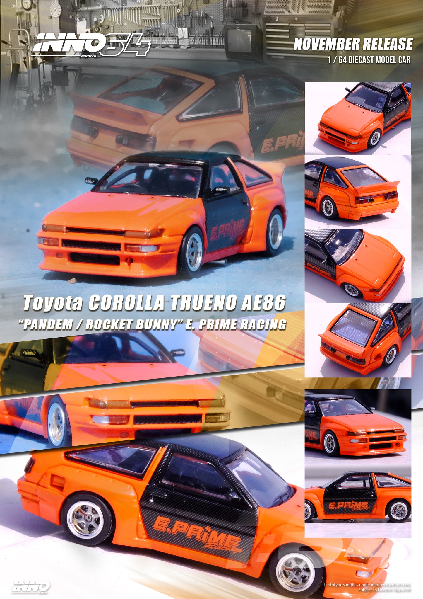 INNO 64 1/64 TOYOTA COROLLA TRUENO AE86 "PANDEM / ROCKET BUNNY" E. PRIME RACING