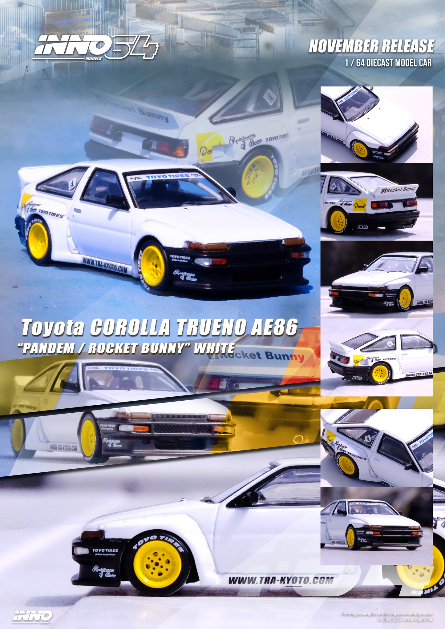 INNO 64 1/64 TOYOTA COROLLA TRUENO AE86 "PANDEM / ROCKET BUNNY" White