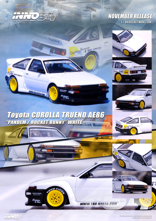INNO 64 1/64 TOYOTA COROLLA TRUENO AE86 "PANDEM / ROCKET BUNNY" White