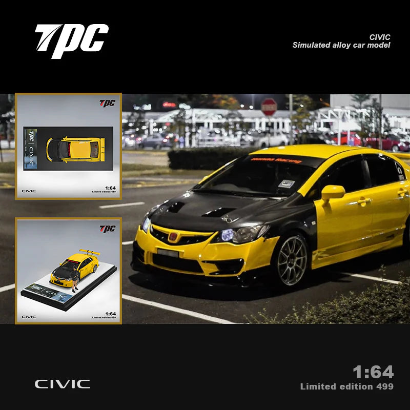 TPC 1/64 Honda Civic FD2 Yellow - Carbon Hood