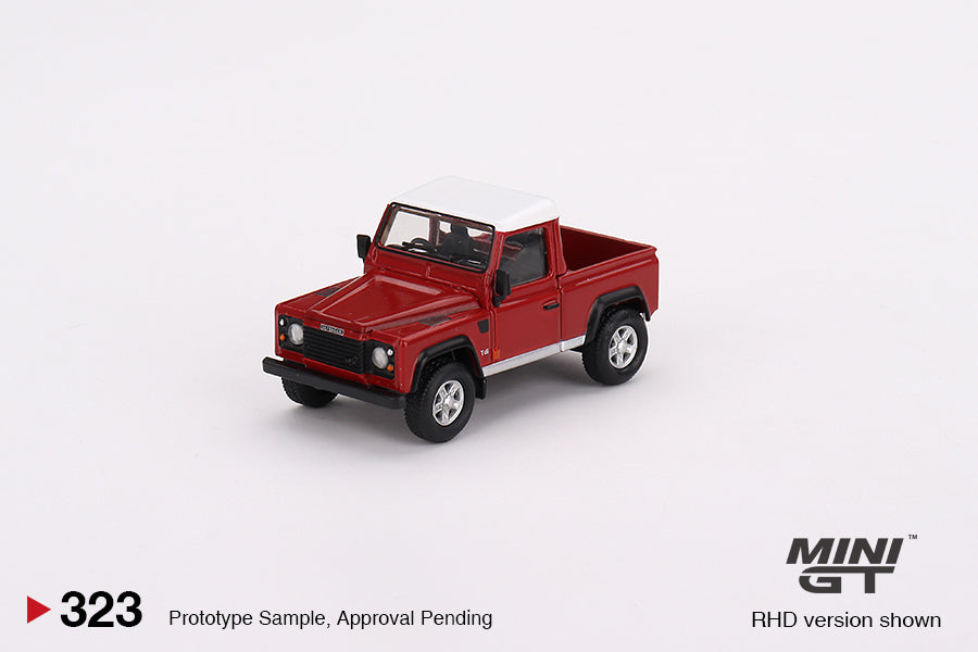 * PRE ORDER * MINI GT #323 Land Rover Defender 90 Pickup Masai Red (RHD)