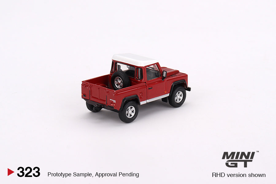 * PRE ORDER * MINI GT #323 Land Rover Defender 90 Pickup Masai Red (RHD)