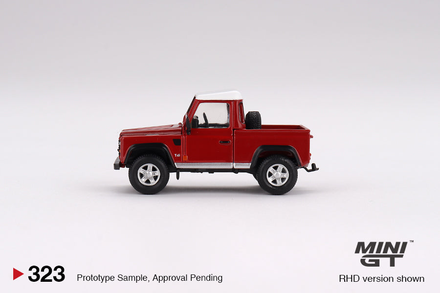 * PRE ORDER * MINI GT #323 Land Rover Defender 90 Pickup Masai Red (RHD)