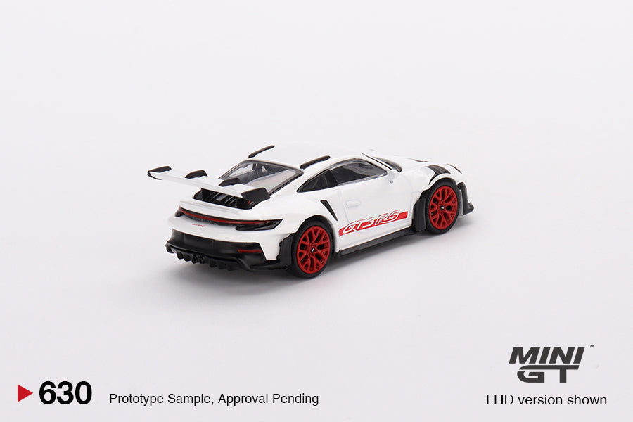 * PRE ORDER * MINI GT #630 "Porsche 911 (992) GT3 RS White with Pyro Red Accent Package" RHD