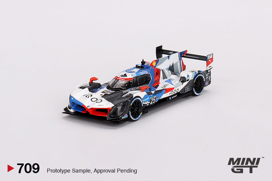MINI GT #709 1/64 "BMW M Hybrid V8 #25 BMW M Team RLL 2023 IMSA Sebring 12 Hrs 2nd Place"