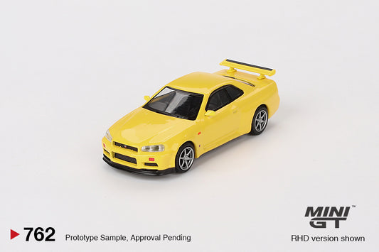 MINI GT #762 1/64 Nissan Skyline GT-R (R34)  V-Spec  Lightning Yellow (RHD)