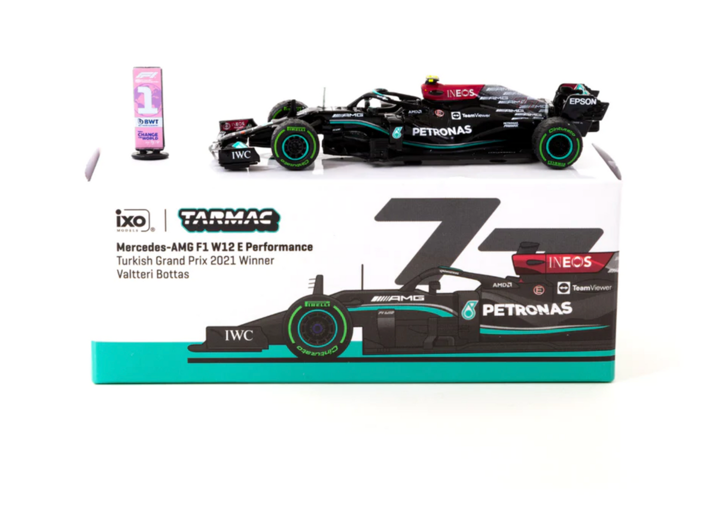 Tarmac Works 1/64 Mercedes-AMG F1 W12 E Performance Turkish Grand Prix 2021 Winner Valtteri Bottas #77 - GLOBAL64