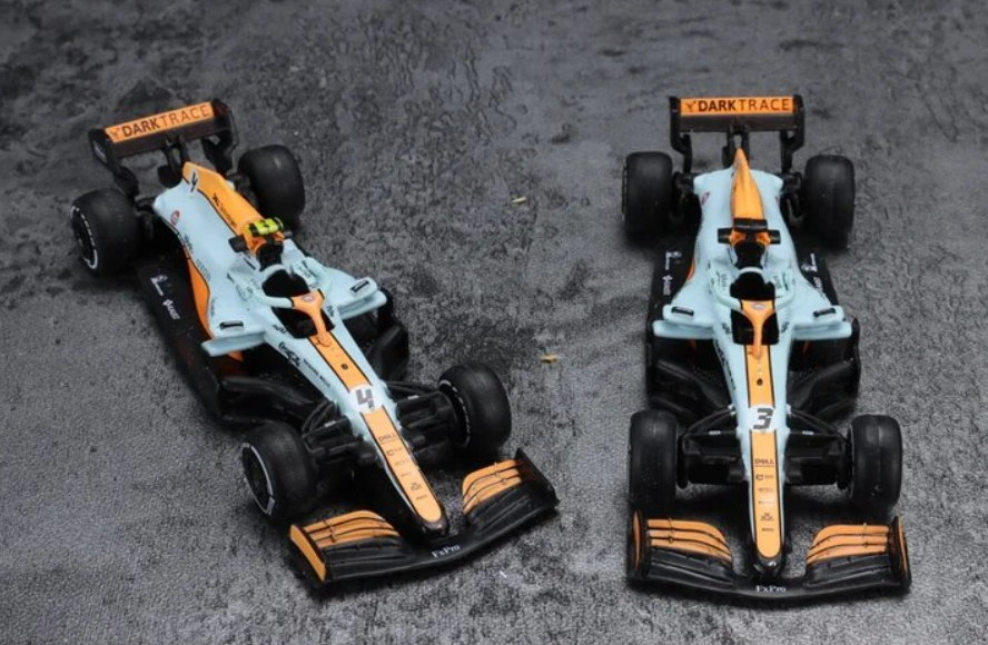 Mclaren 1:64 Diecast Model , Licensed Product 2021 Formula 1 F1 Series , MCL35M Monaco Gulf Special Edition 2 Car Set: No.3 Daniel Ricciardo McLaren & No.4 Lando Norris