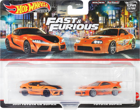 Hot Wheels HKF54 Premium 2-Pack Fast and Furious 2021 Toyota GR Supra / Toyota Supra