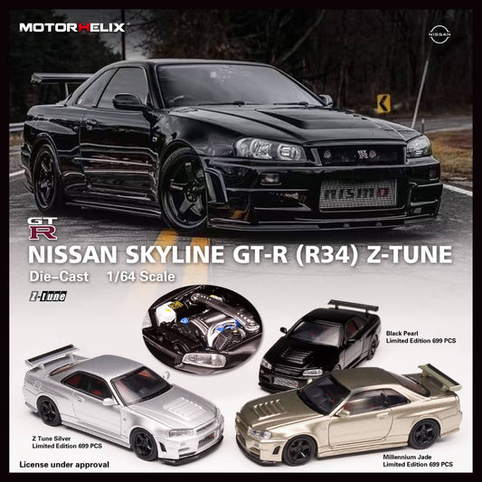 MOTORHELIX 1/64 NISSAN SKYLINE GT-R R34 V Spec II BLACK PEARL