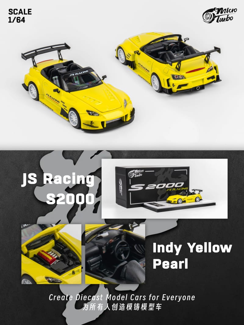 MicroTurbo MT 1/64 Diecast Model S2000 AP1, J's Racing Modified Metallic Yellow