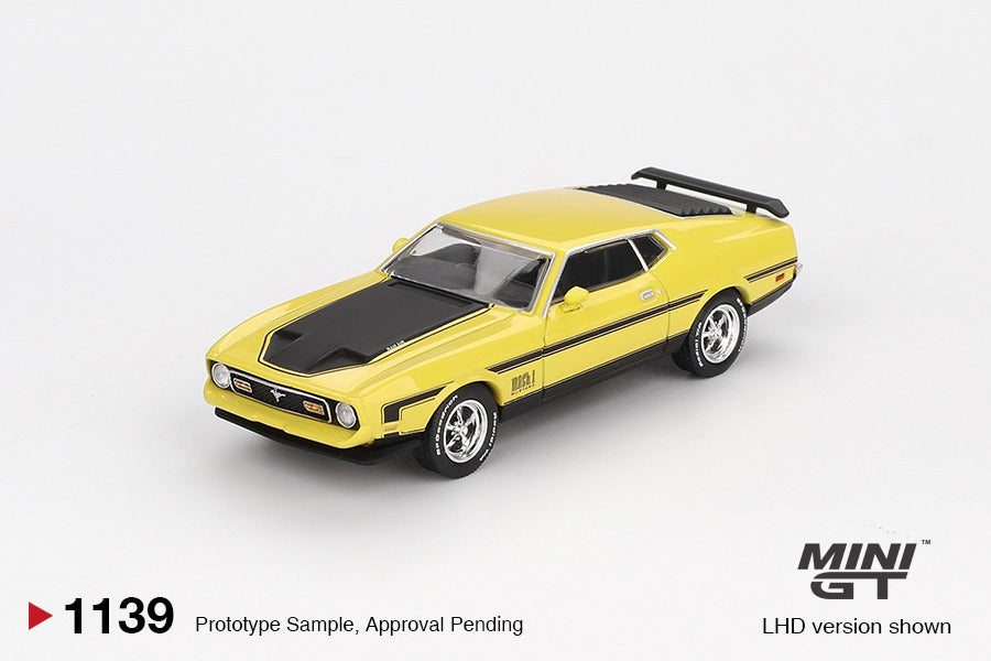 * PRE ORDER * MINI GT #1139 1/64 Ford Mustang Mach1 Grabber Yellow (LHD)