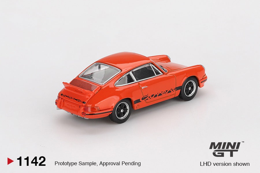 * PRE ORDER * MINI GT #1142 1/64 Porsche 911 Carrera RS 2.7 Tangerine with Black Livery (RHD)
