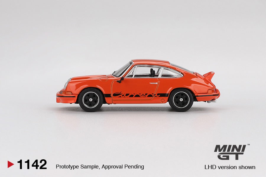 * PRE ORDER * MINI GT #1142 1/64 Porsche 911 Carrera RS 2.7 Tangerine with Black Livery (RHD)