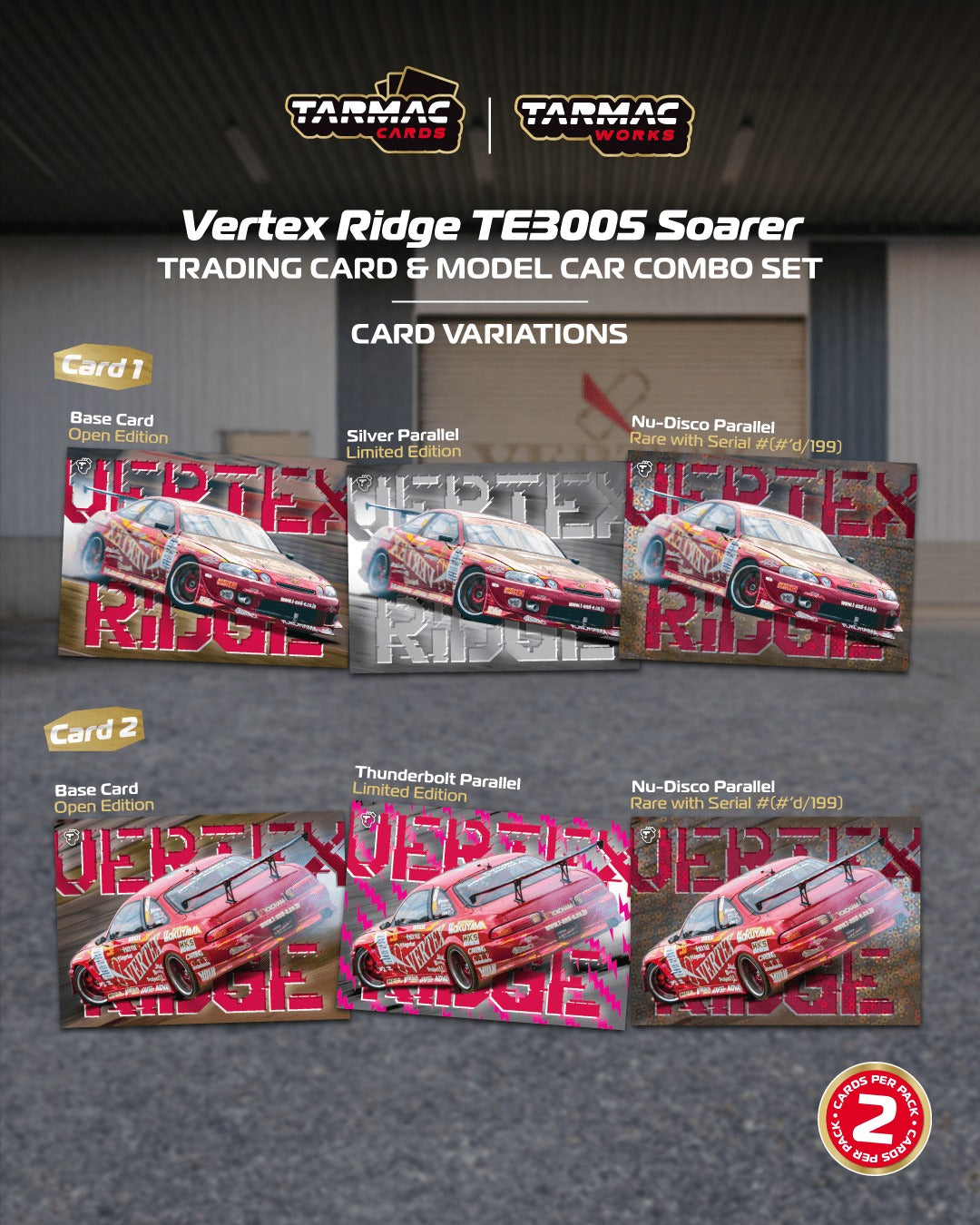 * PRE ORDER * TARMAC WORKS 1/64 Vertex Ridge TE3005 Soarer Model Car + Trading Cards Combo Set