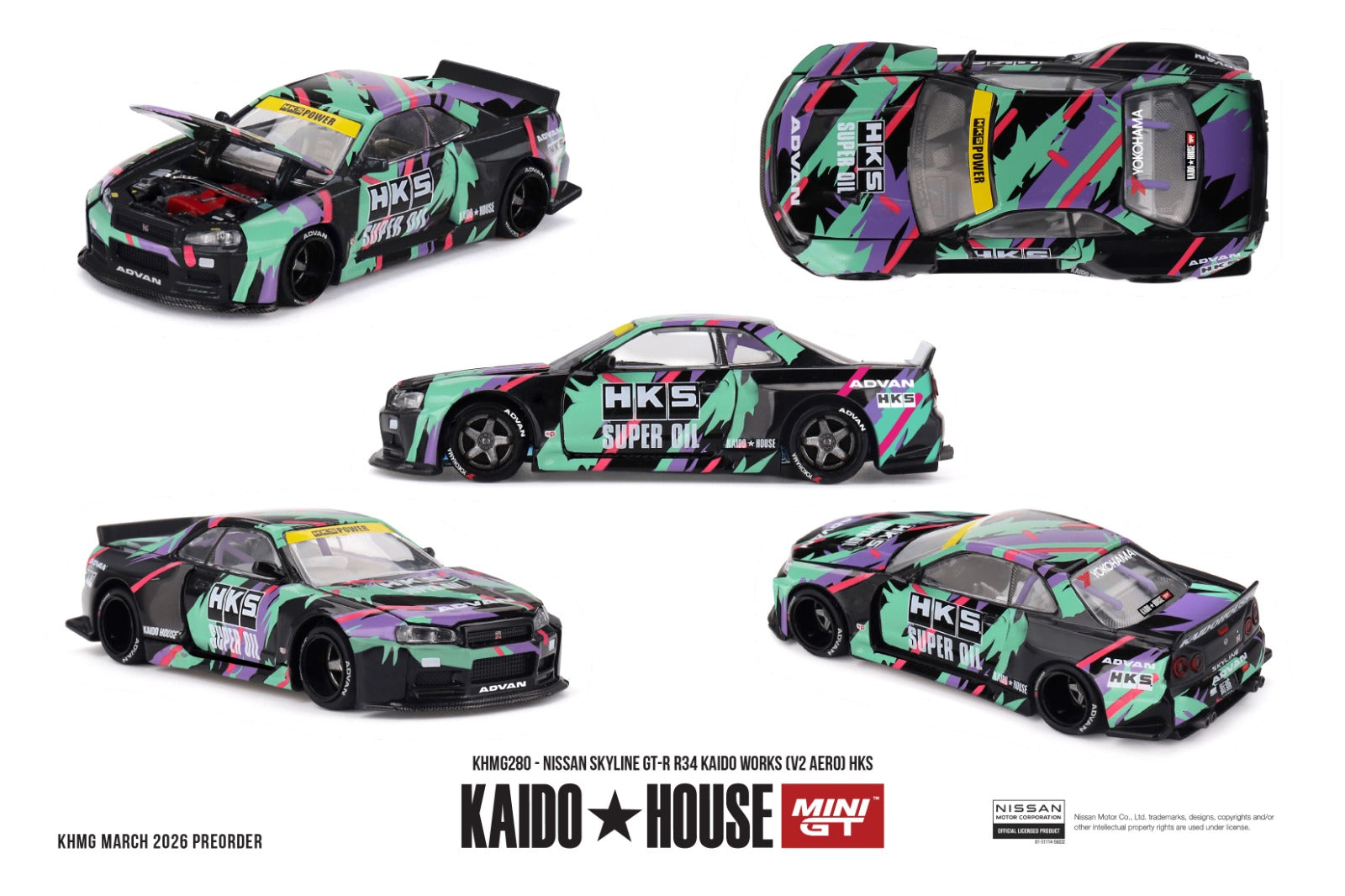 PRE ORDER * [ Kaido House x MINI GT ] 1/64 Nissan Skyline GT-R R34