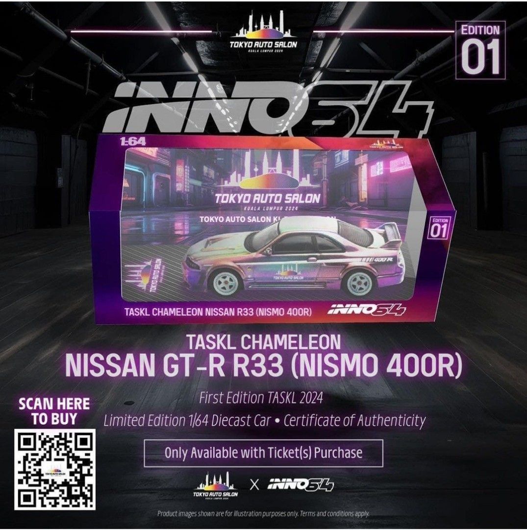 INNO64 1/64 TASKL CHAMELEON NISSAN (R33) NISMO 400R TOKYO AUTO SALON KL FIRST EDITION (CERTIFICATE INCLUDED )