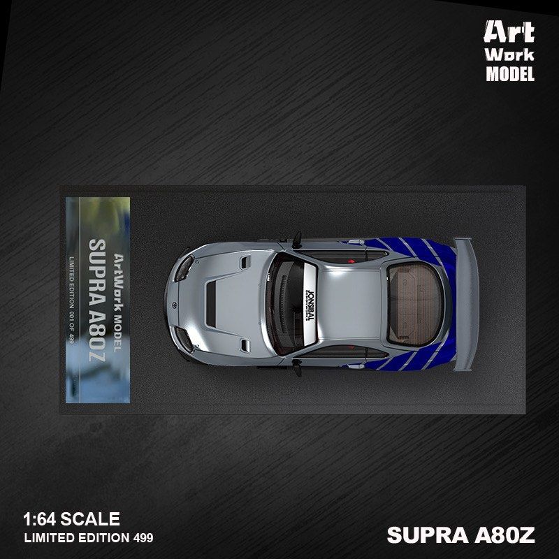 ARTWORK 1/64 TOYOTA SUPRA JZA80 SILVER/BLUE WITH FIGURINE