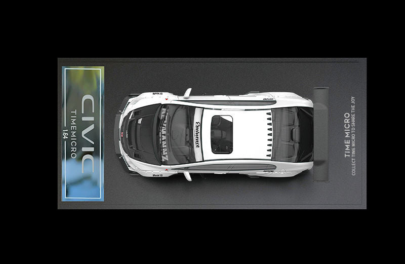 TIMEMICRO TM 1/64 HONDA CIVIC MODIFIED WHITE WITH CARBON HOOD