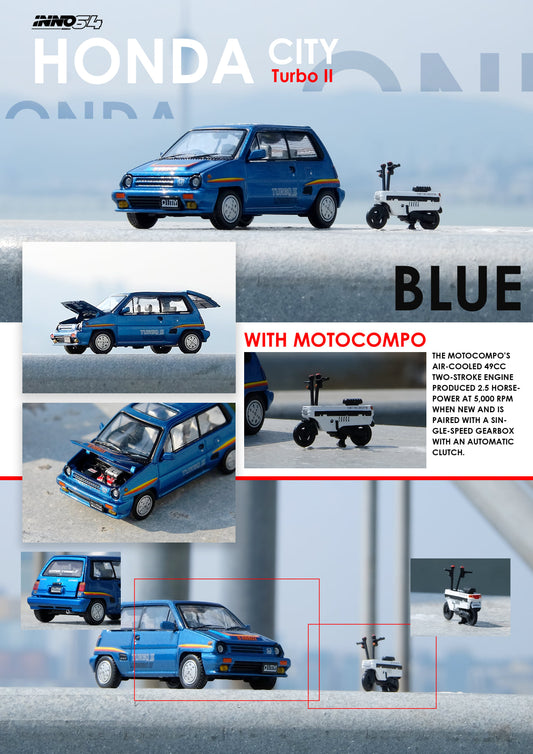 INNO 64 1/64 HONDA CITY TURBO II BLUE WITH MOTOCOMPO