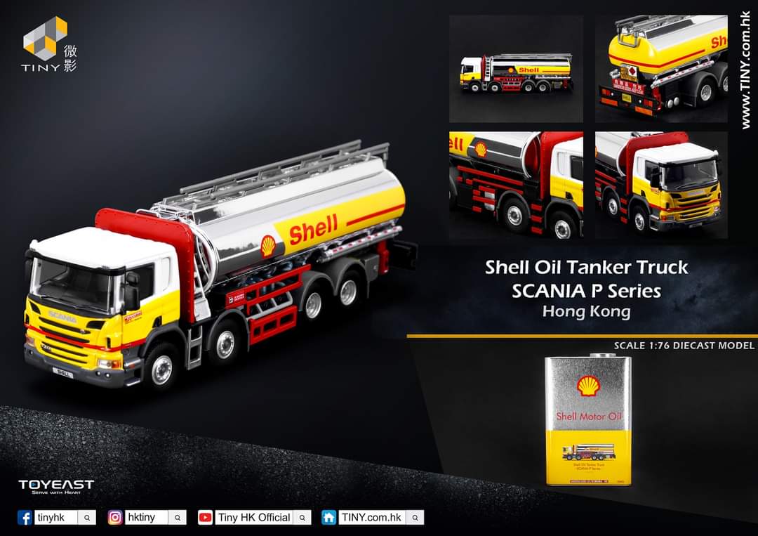 Tiny x Shell Hong Kong 1:76 Diecast Scania Tanker Truck with Oil Can ( Chrome )